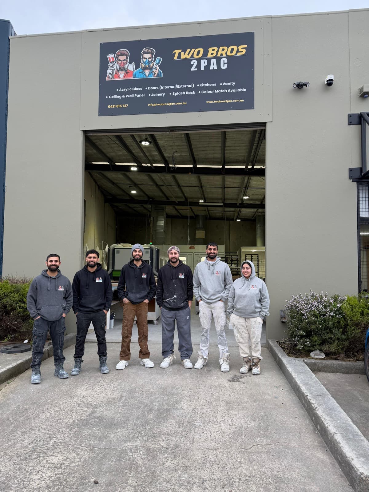 The Two Bros Painting team outside their Melbourne coating facility